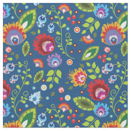 🌷Folk bloemen op klassieke blauwe stof