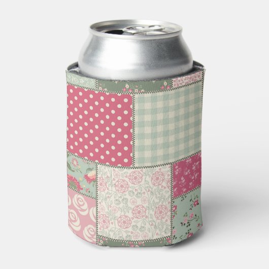 Folk bloemen patchwork, pastel quilt. blikjeskoeler (Blikje Voorkant)