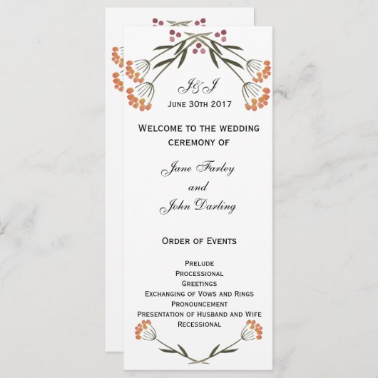 Folk Bloemen Trouwprogramma Programmakaart (Voorkant / Achterkant)