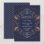 Folk Bloemen Uitnodiging w / marine (Voorkant / Achterkant)