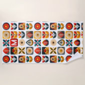 Folk Bloemen Zomer Vibes - Gepersonaliseerde Monog Strandlaken (Voorkant)