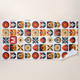 Folk Bloemen Zomer Vibes - Gepersonaliseerde Monog Strandlaken