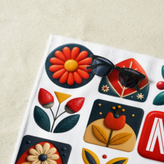 Folk Bloemen Zomer Vibes - Gepersonaliseerde Monog Strandlaken