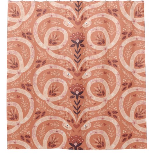 Folk Bloemenslang: symmetrisch  Douchegordijn (Voorkant)