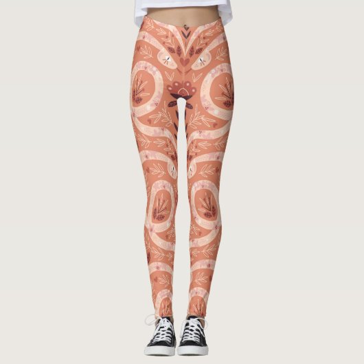 Folk Bloemenslang: symmetrisch  Leggings (Voorkant)