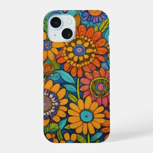 Folk Bloom Harmony Kunst iPhone 15 Case (Achterkant)