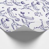 Folk blue rozen tekenen naadloos patroon cadeaupapier (Hoek)