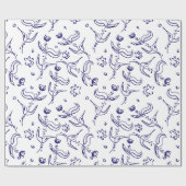 Folk blue rozen tekenen naadloos patroon cadeaupapier (Vlak)