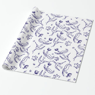 Folk blue rozen tekenen naadloos patroon cadeaupapier