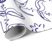 Folk blue rozen tekenen naadloos patroon cadeaupapier (Rol Hoek)