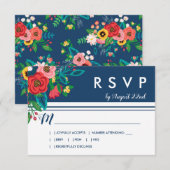 Folk Boeket - Blue Boho RSVP Kaartje (Voorkant / Achterkant)