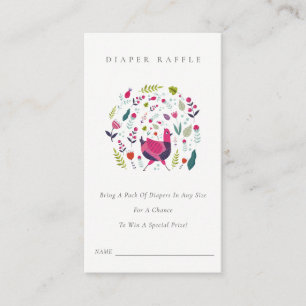 Folk Boerderij Floral Birdie Diaper Raffle Baby sh Informatiekaartje
