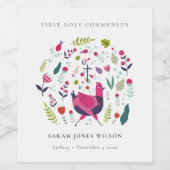 Folk Boerderij Floral Birdie Eerste Heilige Commun Wijn Etiket (Enkel label)