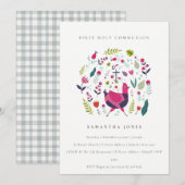 Folk Boerderij Floral Birdie First Community Invit Bedankkaart (Voorkant / Achterkant)