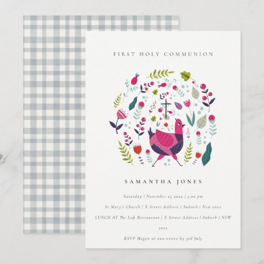 Folk Boerderij Floral Birdie First Community Invit Bedankkaart (Voorkant / Achterkant)