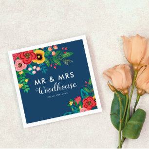 Folk Bouquet - Blue Boho Mr & Mrs Wedding Servetten