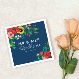Folk Bouquet - Blue Boho Mr & Mrs Wedding Servetten