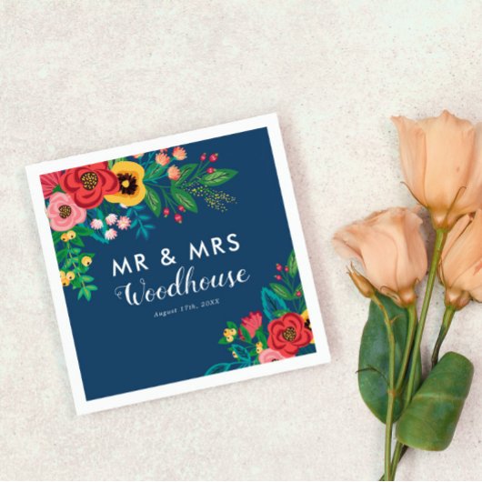 Folk Bouquet - Blue Boho Mr & Mrs Wedding Servetten