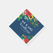Folk Bouquet - Blue Boho Mr & Mrs Wedding Servetten (Hoek)