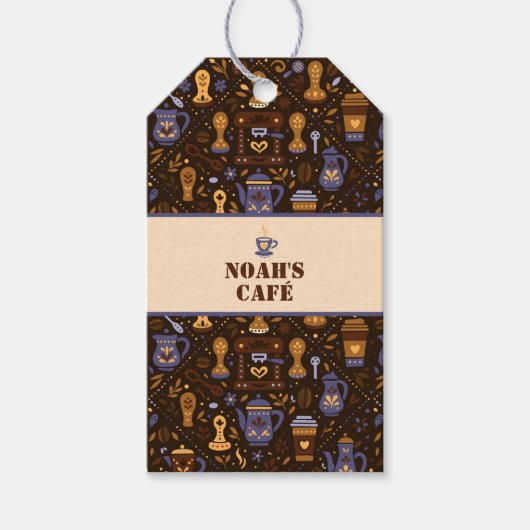 Folk coffee badge — cocoa, caramel & slate cadeaulabel (Voorkant)