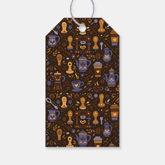 Folk coffee badge — cocoa, caramel & slate cadeaulabel (Achterkant)