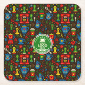 Folk coffee logo badge on dark pattern kartonnen onderzetters (Voorkant)