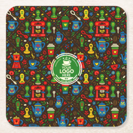 Folk coffee logo badge on dark pattern kartonnen onderzetters