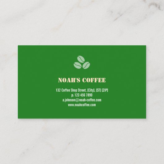 Folk coffee logo badge with green contact back visitekaartje (Achterkant)