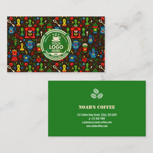 Folk coffee logo badge with green contact back visitekaartje (Voorkant / Achterkant)