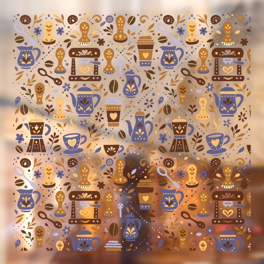 Folk coffee pattern for barista shop raamsticker (Vel 2)