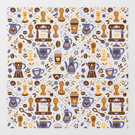 Folk coffee pattern for barista shop raamsticker