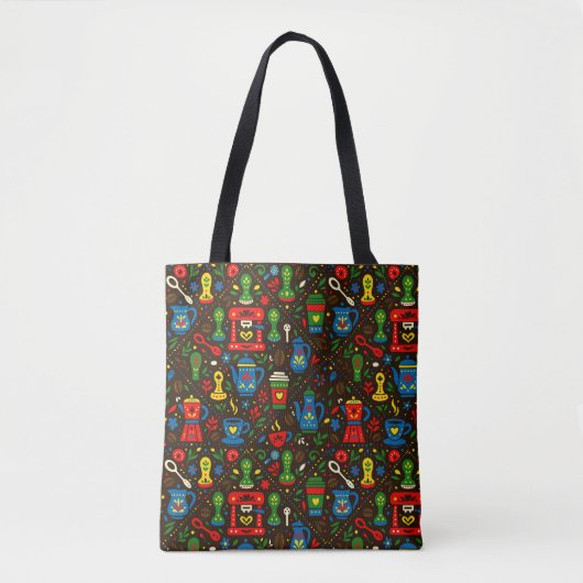 Folk coffee pattern market tote bag (Voorkant)