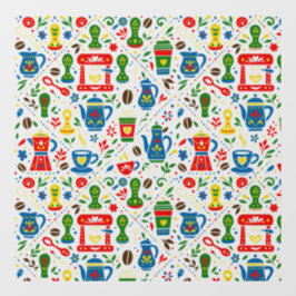 Folk coffee pattern on light background raamsticker