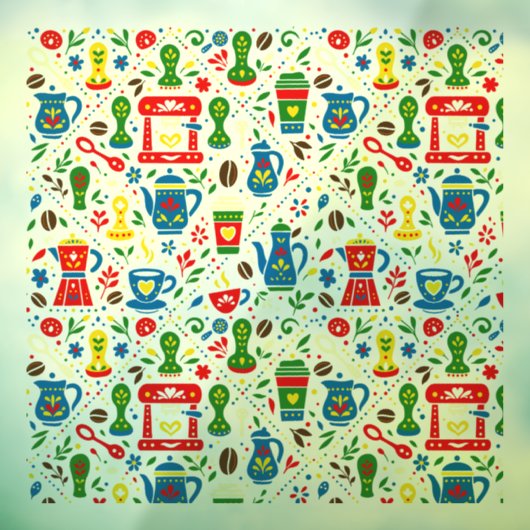 Folk coffee pattern on light background raamsticker (Vel 3)