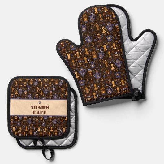 Folk coffee tools — cocoa brown with caramel ovenwant & pannenlap set (Voorkant / Achterkant)