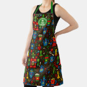 Folk coffee tools — emerald, red & cobalt on black schort (Insitu)