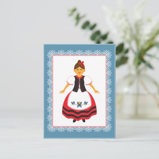 Folk Costume Briefkaart (Staand voorkant)