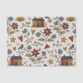 Folk Cottage Hearts Garden Pattern Tissuepapier