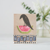 Folk Crow on Watermelon Briefkaart (Staand voorkant)