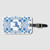 Folk Dala horse floral flower design/white B Bagagelabel (Voorkant (horizontaal))