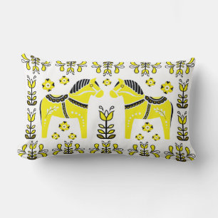Folk Dala Horse/Folk floral/Friesian/white/yello Kussen