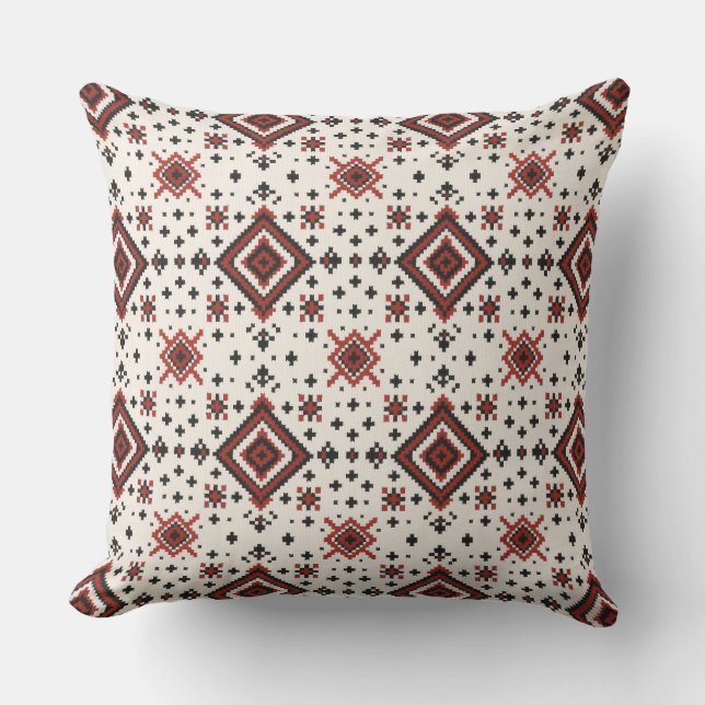 Folk Diamond Cross Stitch Seamless Pattern Kussen (Voorkant)