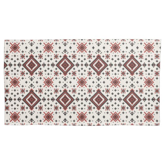Folk Diamond Cross Stitch Seamless Pattern Kussensloop (Voorkant-Links)