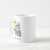 Folk Doll met zonnebloem, Motanka. Koffiemok (Voorkant links)