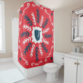 Folk Doodle Art Kerst Tegel Douchegordijn (In situ)