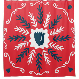 Folk Doodle Art Kerst Tegel Douchegordijn