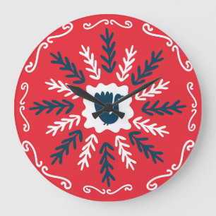 Folk Doodle Art Kerst Tegel Grote Klok
