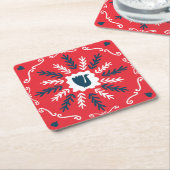 Folk Doodle Art Kerst Tegel Kartonnen Onderzetters (Schuin)