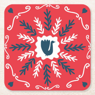 Folk Doodle Art Kerst Tegel Kartonnen Onderzetters