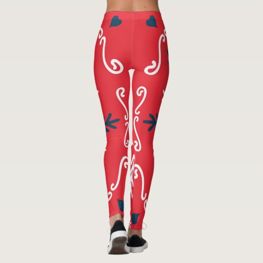 Folk Doodle Art Kerst Tegel Leggings (Achterkant)
